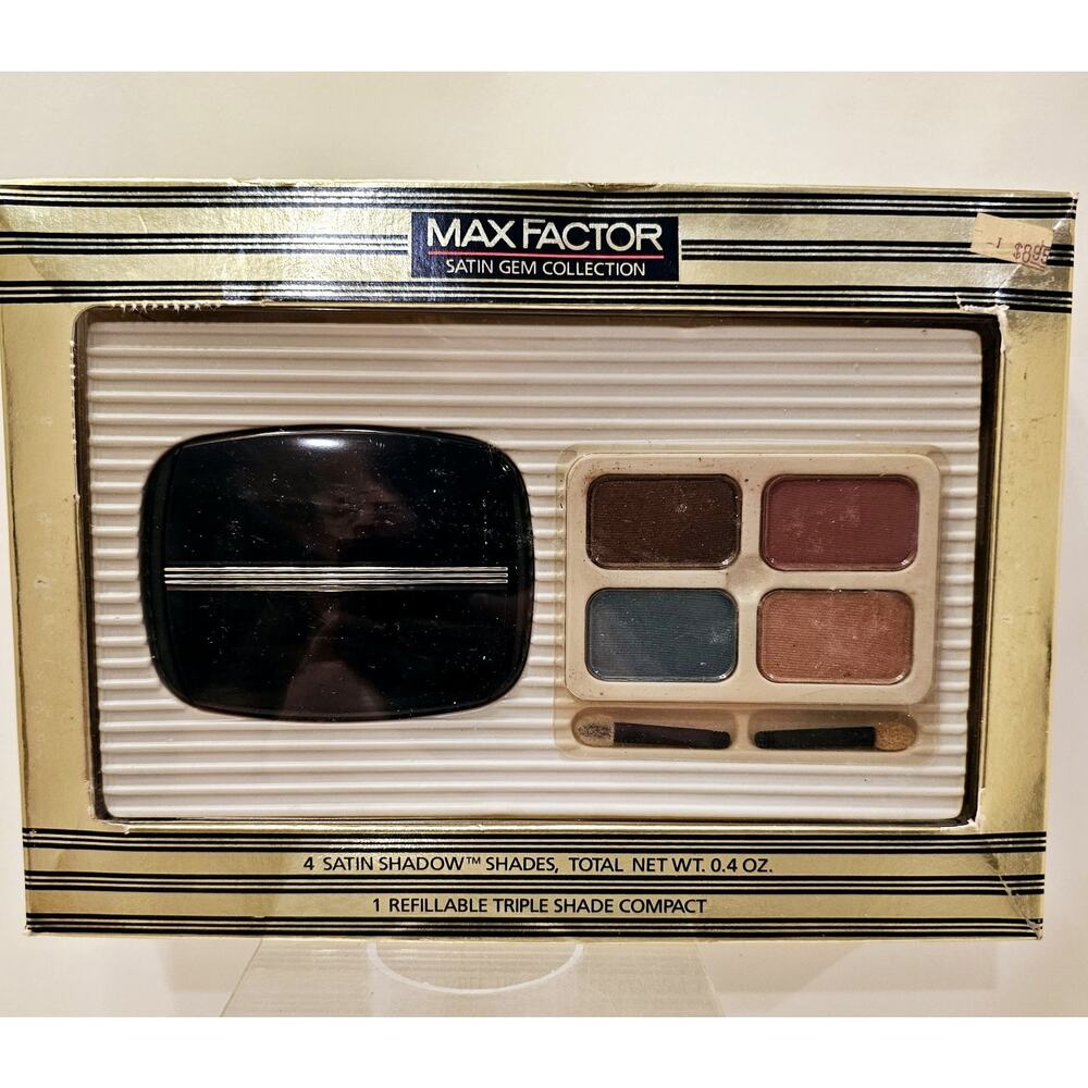 Vintage Max Factor Satin Gem Shadow Gift Set 80s Eye‎ Palette 4 Shades & Compact